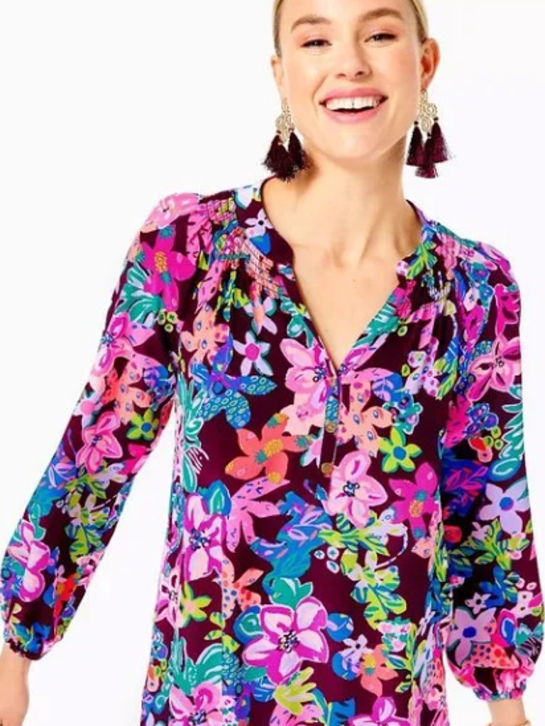 Lilly Pulitzer Nwt Elsa Silk Top Blouse Cherry Ganache Bohemian Garden Xl